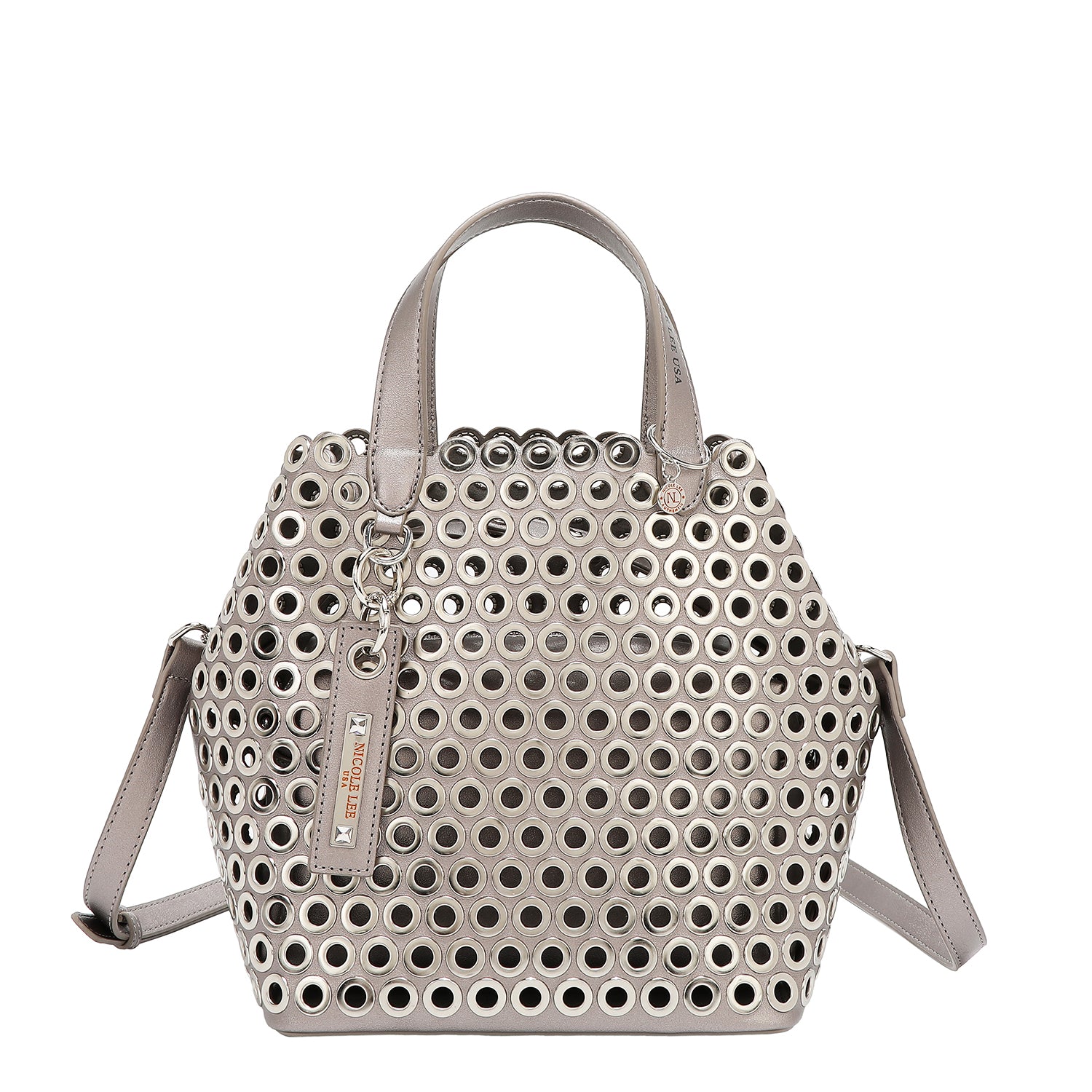 SATCHEL BAG WITH EYELETTE EDGE (SILVER)