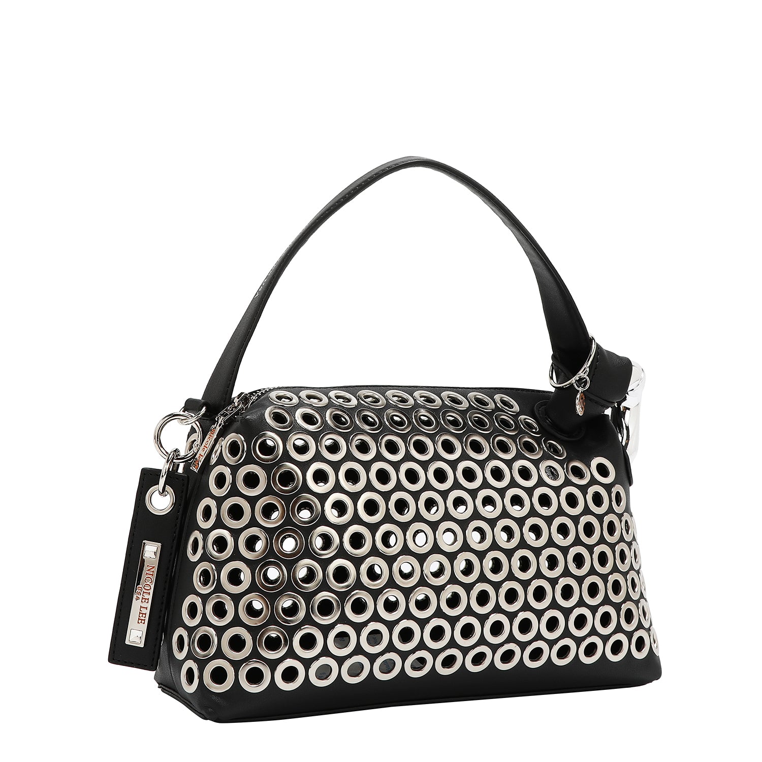 SHOULDER BAG WITH EYELETTE EDGE (BLACK)