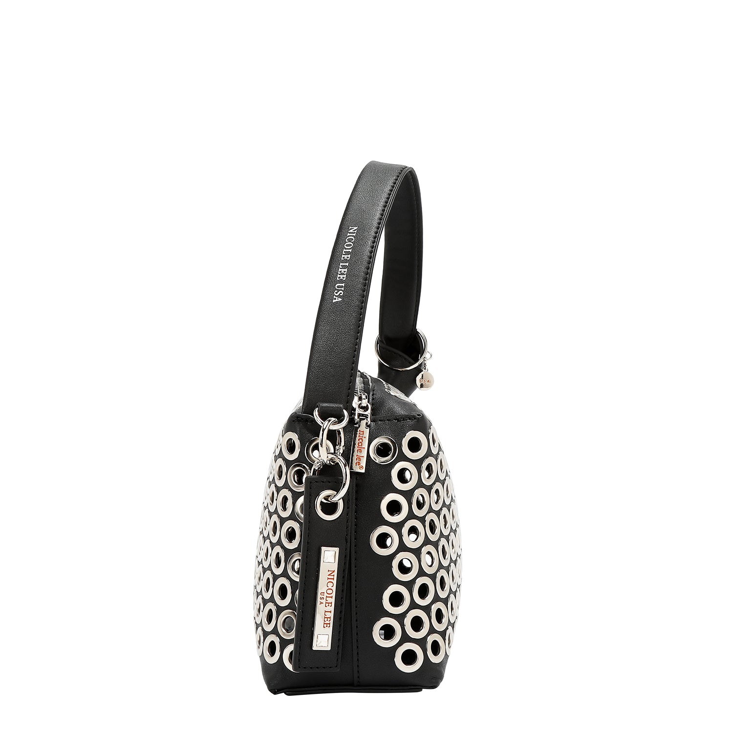 SHOULDER BAG WITH EYELETTE EDGE (BLACK)