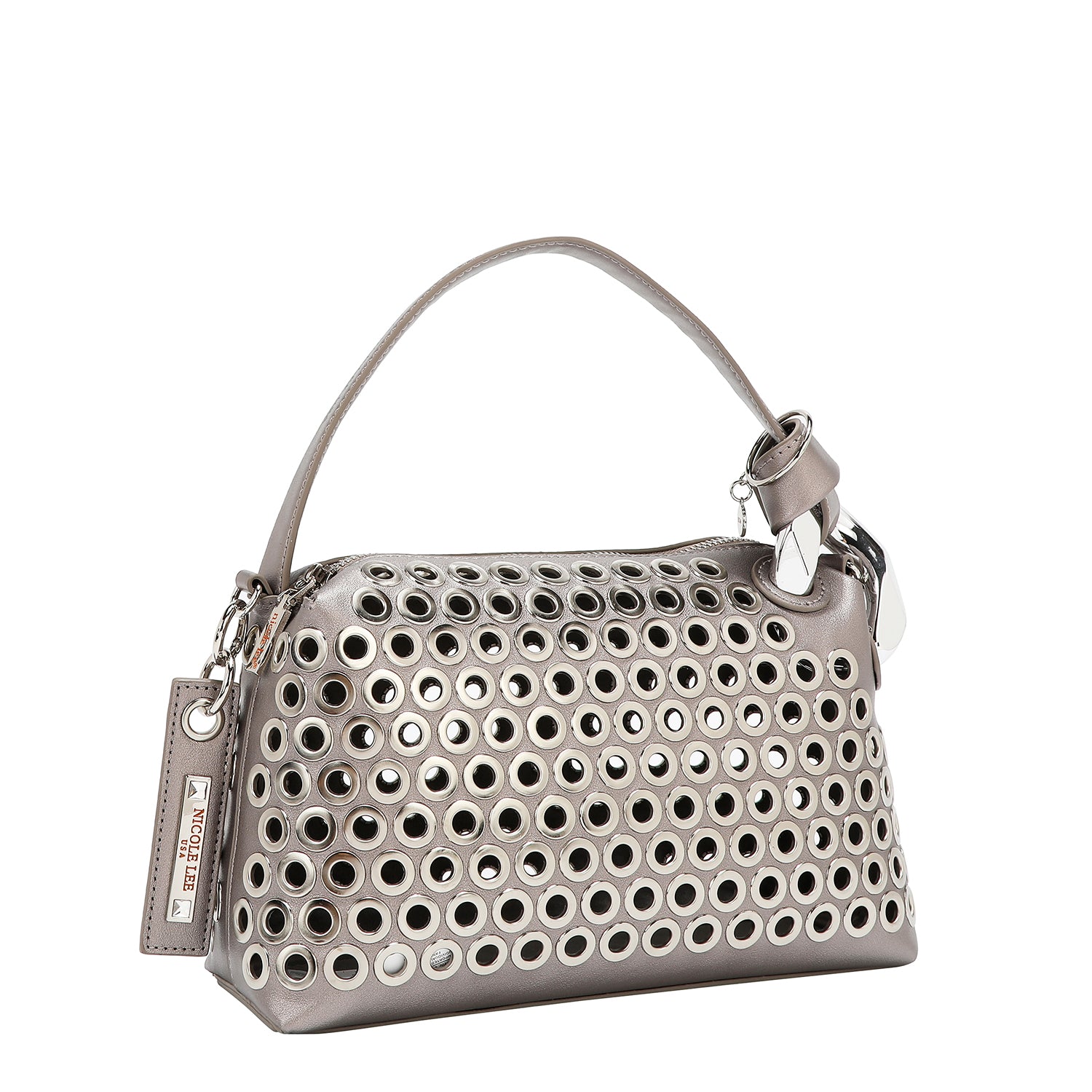 SHOULDER BAG WITH EYELETTE EDGE (SILVER)