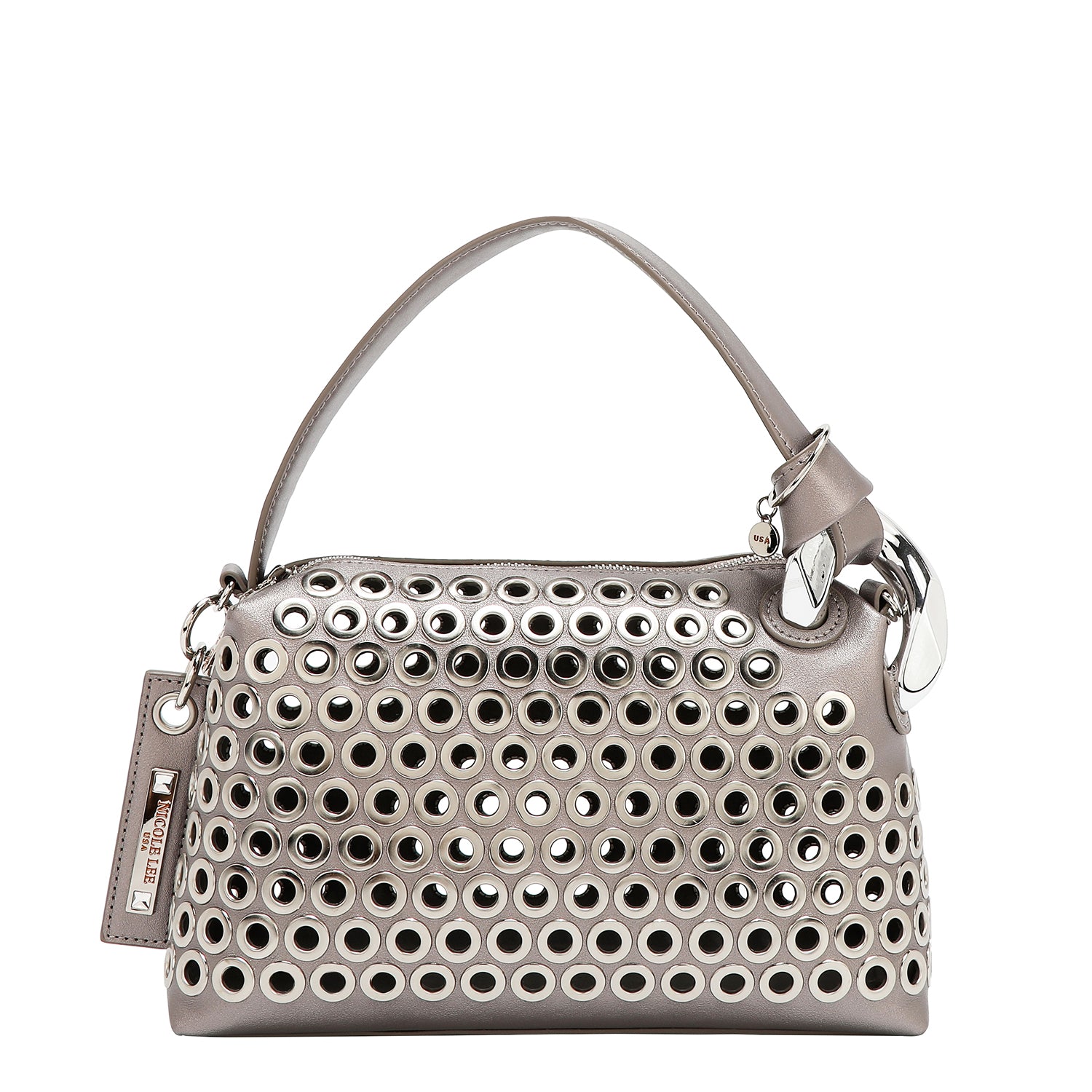 SHOULDER BAG WITH EYELETTE EDGE (SILVER)