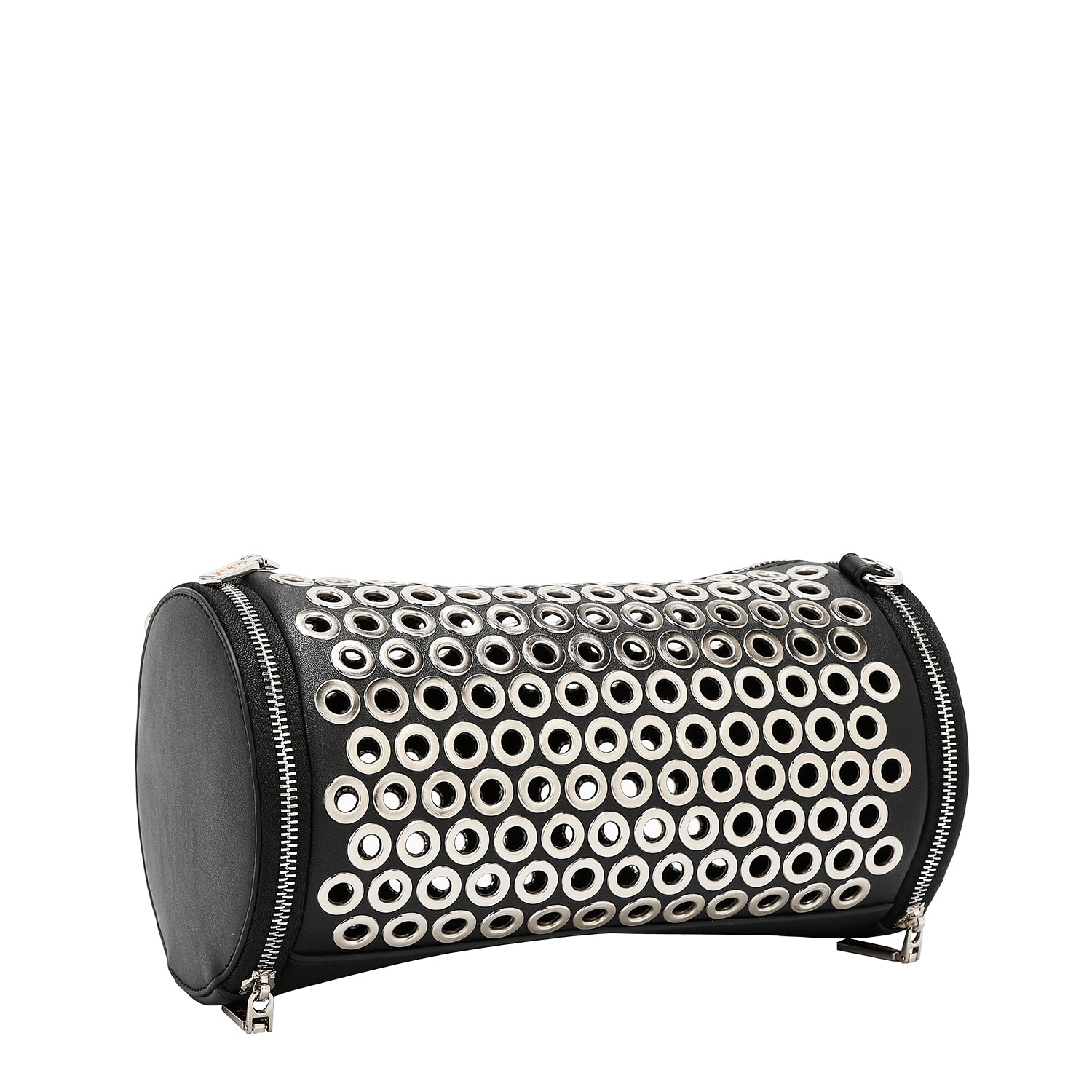 BARREL BAG WITH EYELETTE EDGE (BLACK)