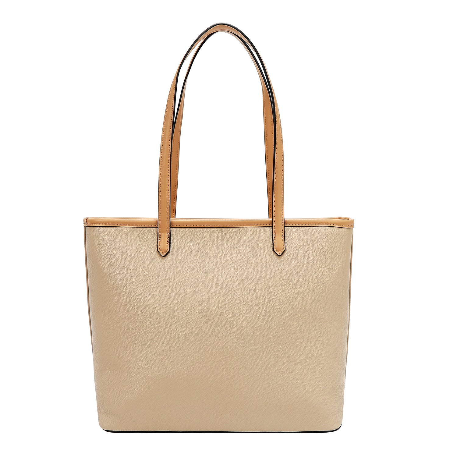 Shopper bag with pocket and color blocks (Taupe)