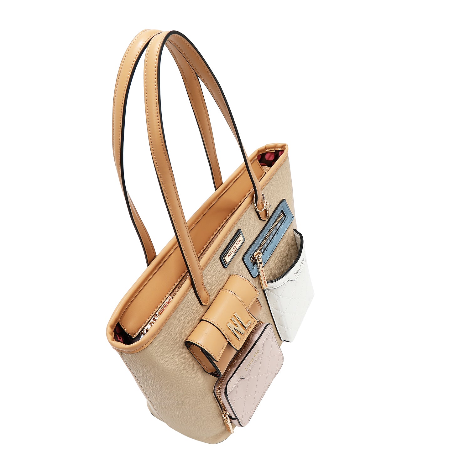 Shopper bag with pocket and color blocks (Taupe)