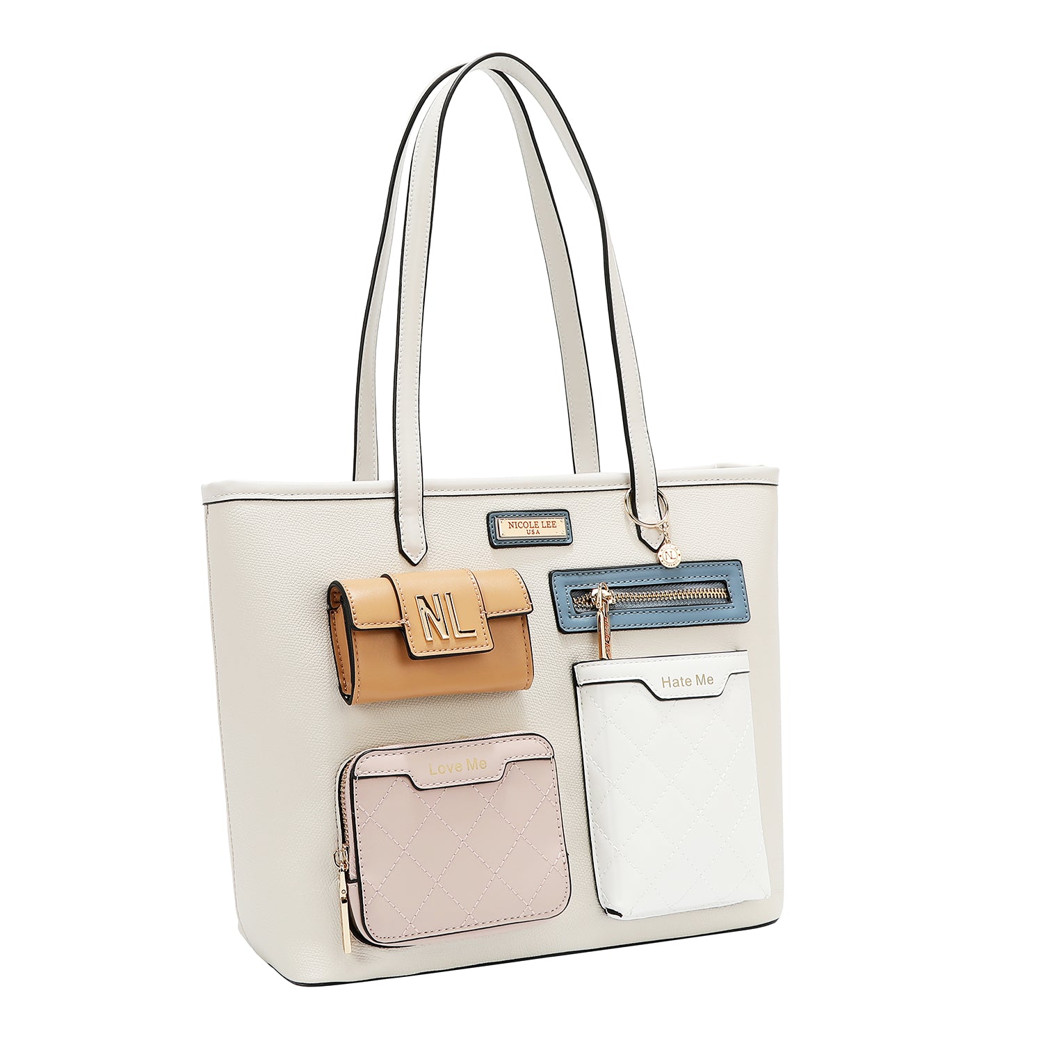 Borsa per acquirente con tasca e blocchi di colore (bianco)