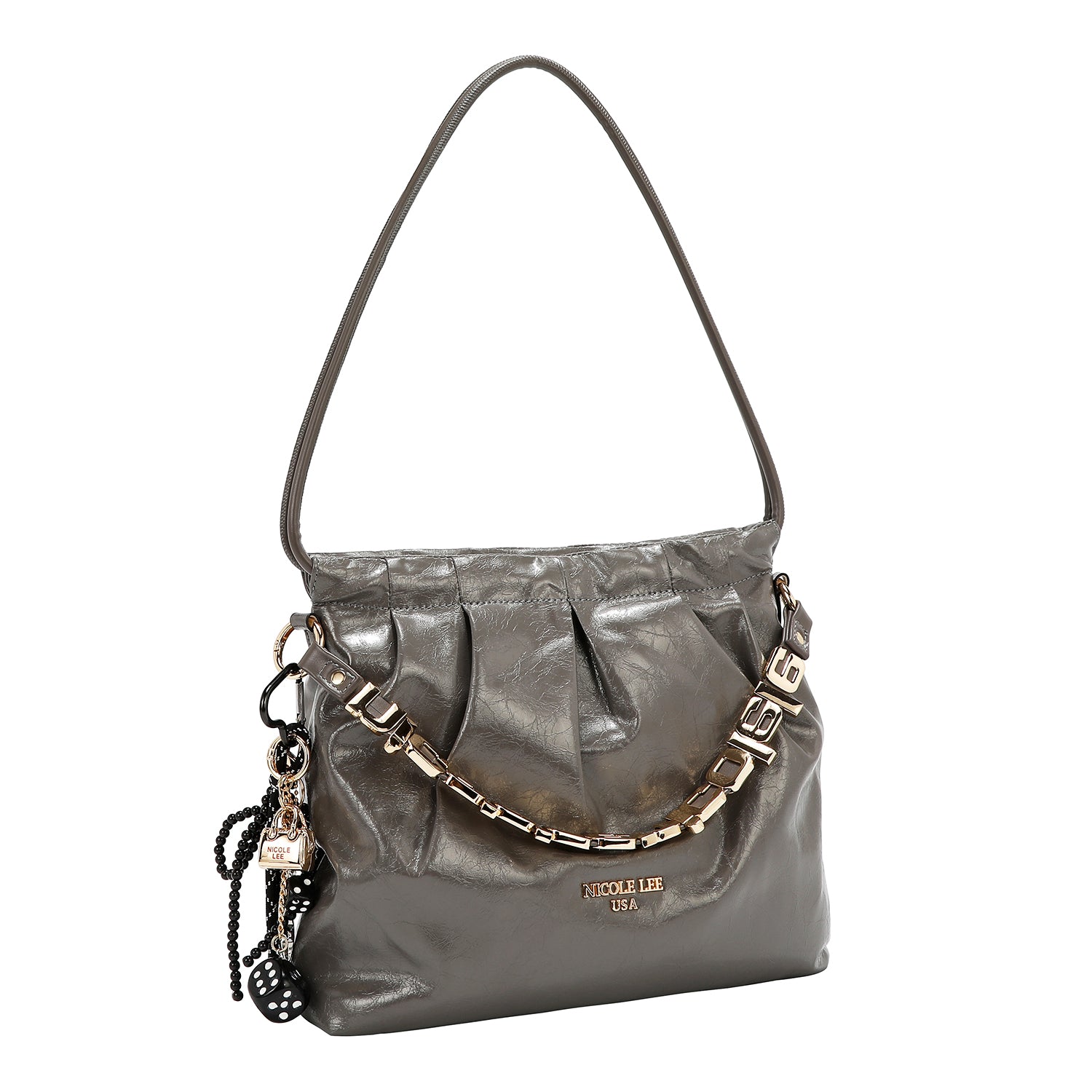BOLSA DE HOMBRO CUADRADA DE LUJO SHIMMER (GRIS)