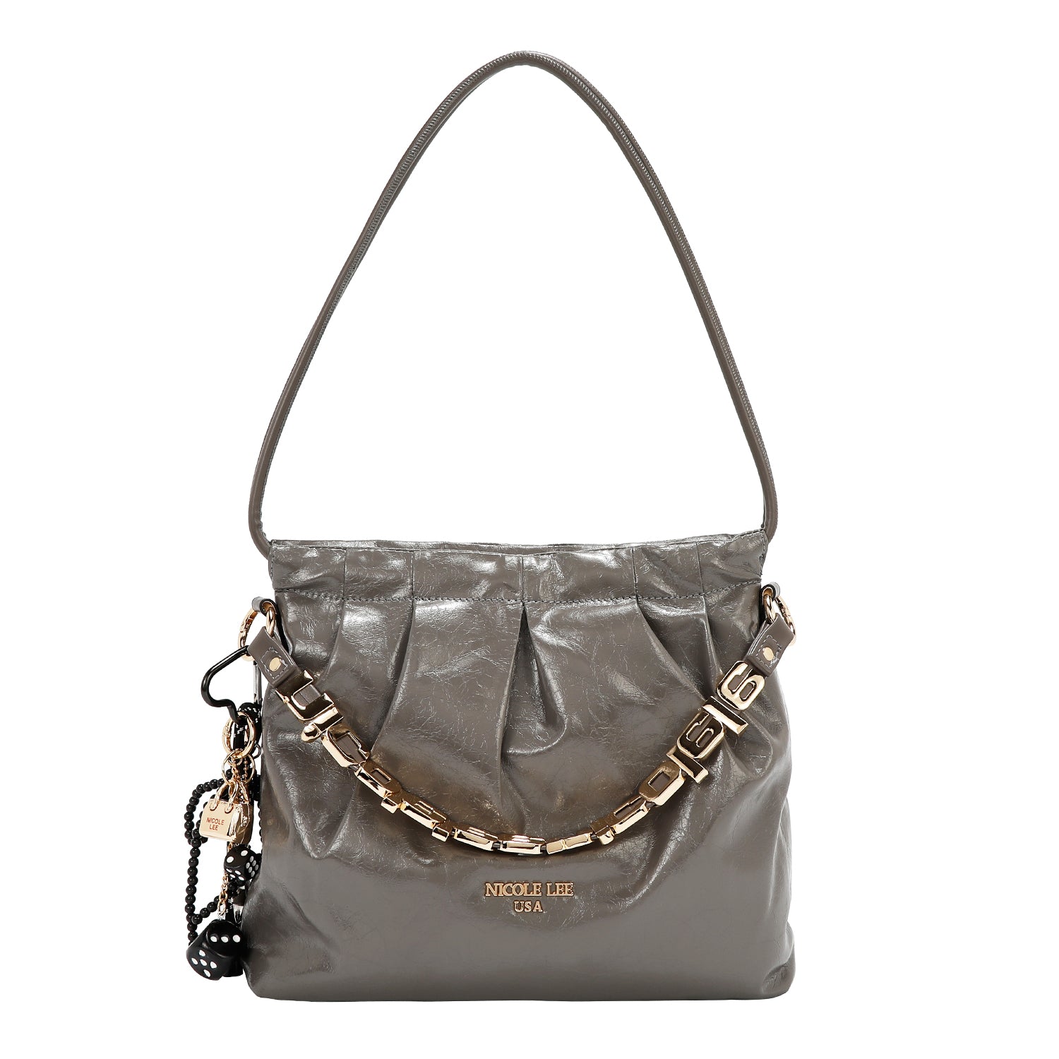 BOLSA DE HOMBRO CUADRADA DE LUJO SHIMMER (GRIS)