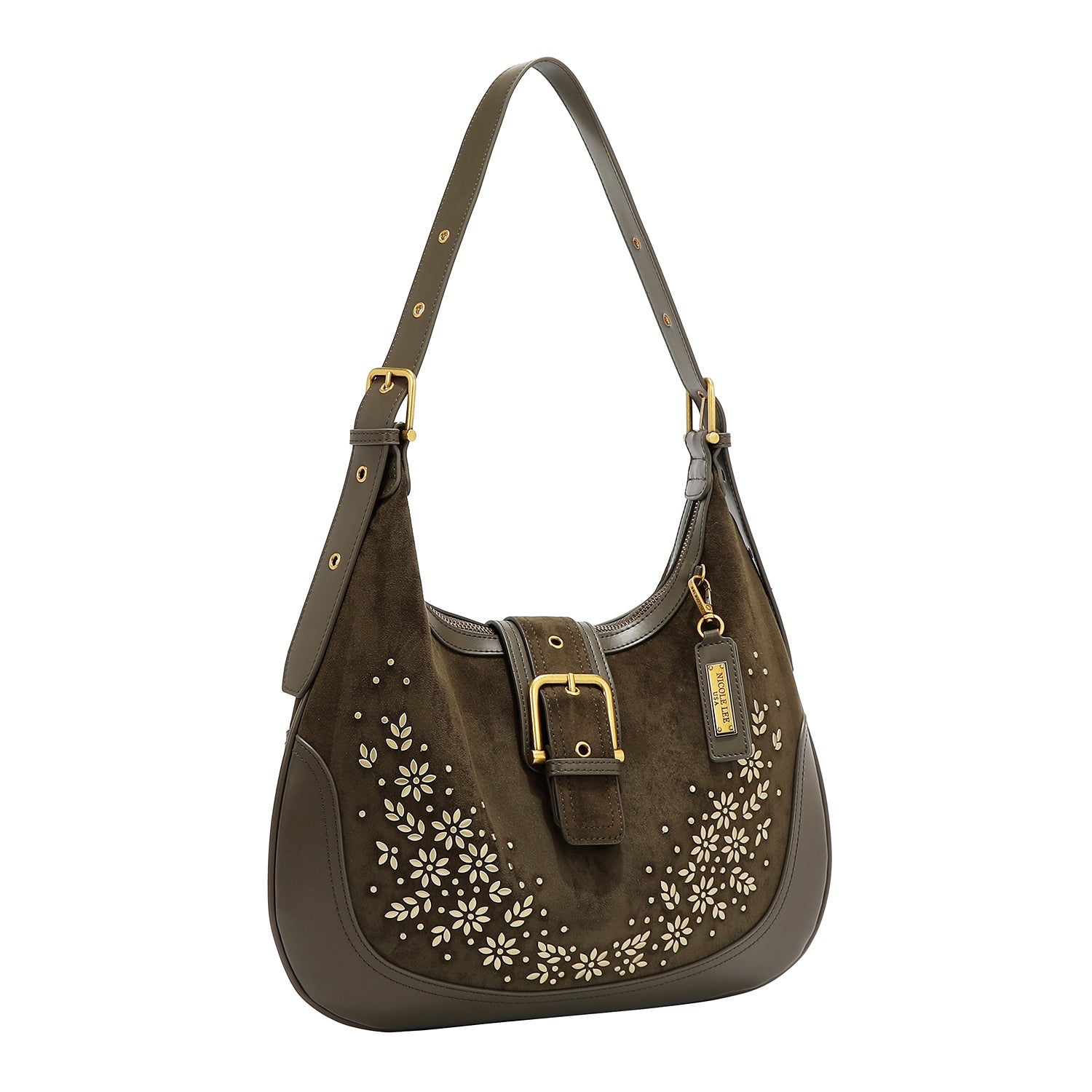 UMHÄNGETASCHE MIT BLUMENDESIGN IN FORM EINES KREUZMONDS (OLIVE)