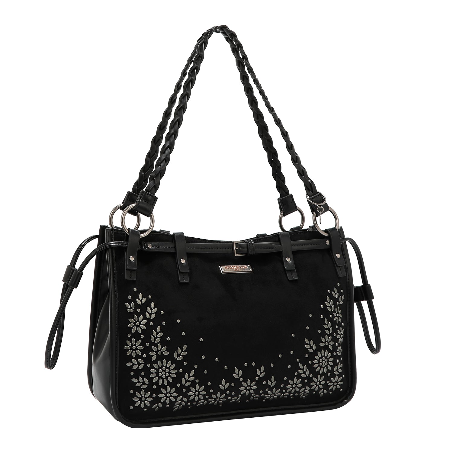 HANDTASCHE MIT BLUMENDESIGN (SCHWARZ)