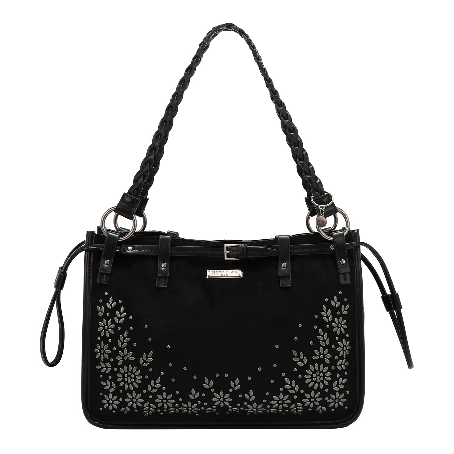 HANDTASCHE MIT BLUMENDESIGN (SCHWARZ)