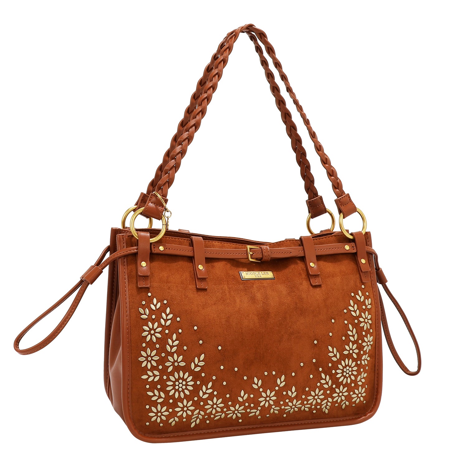 HANDTASCHE MIT BLUMENDESIGN (BRAUN)