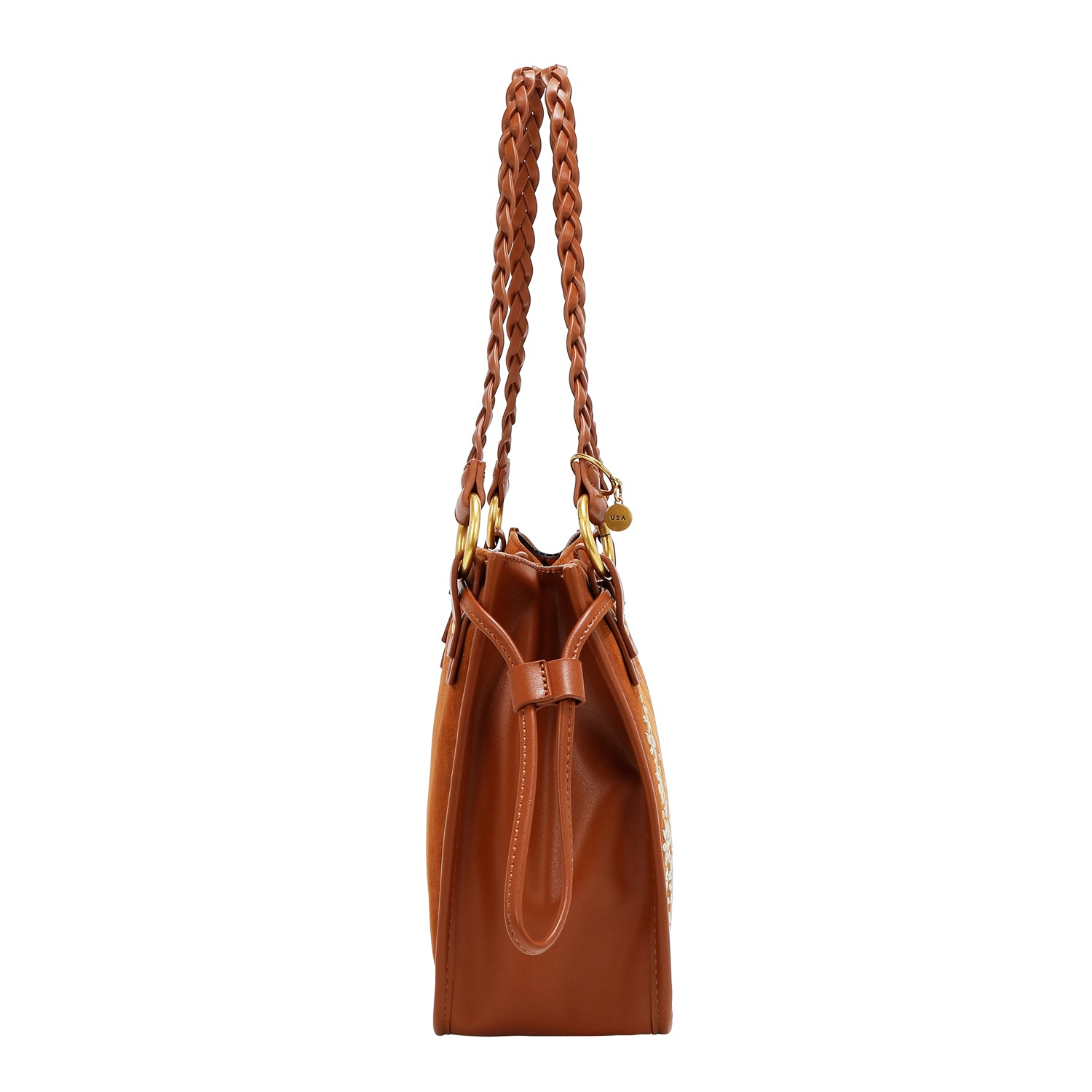 HANDBAG WITH FLORAL DESIGN (BROWN)