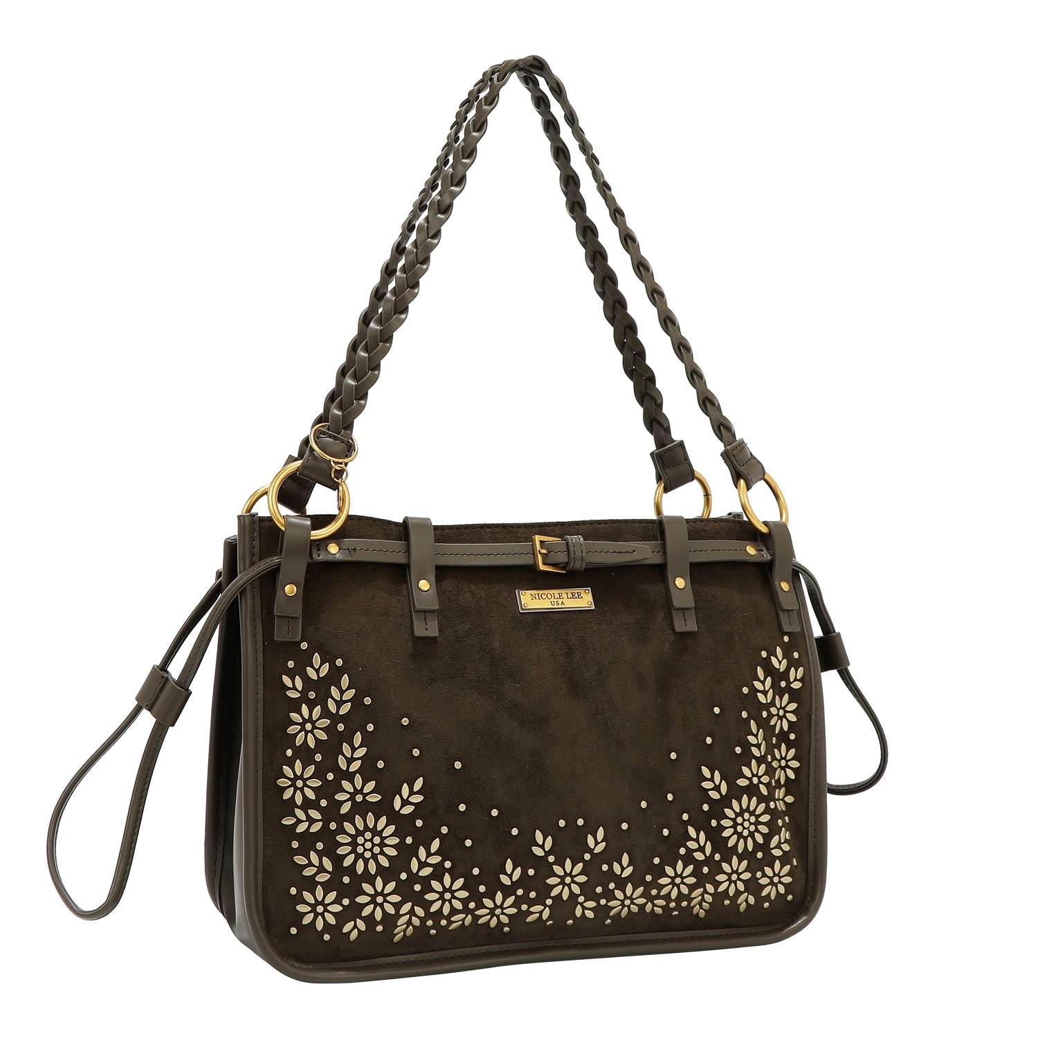 HANDTASCHE MIT BLUMENDESIGN (OLIVE)