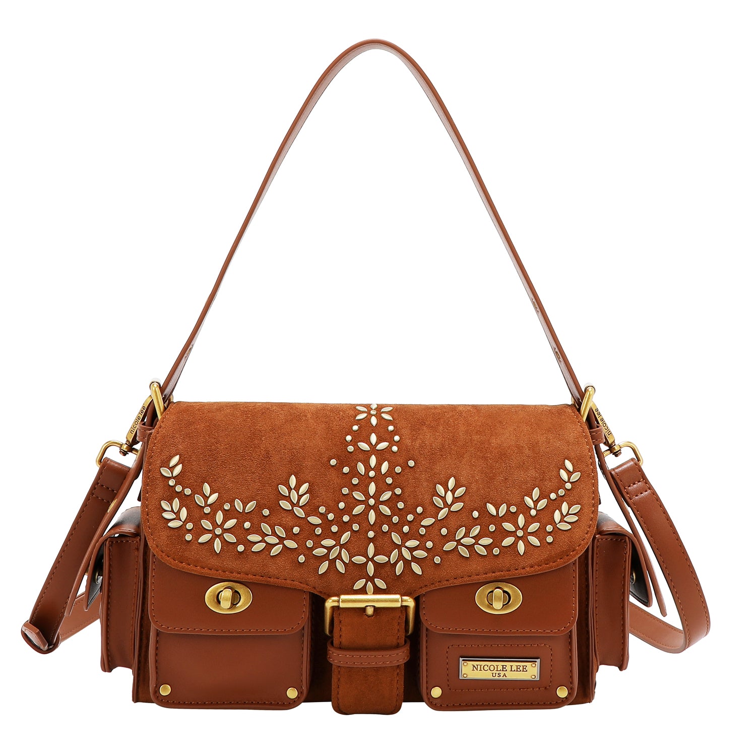 HANDTASCHE MIT BLUMENDESIGN (BRAUN)
