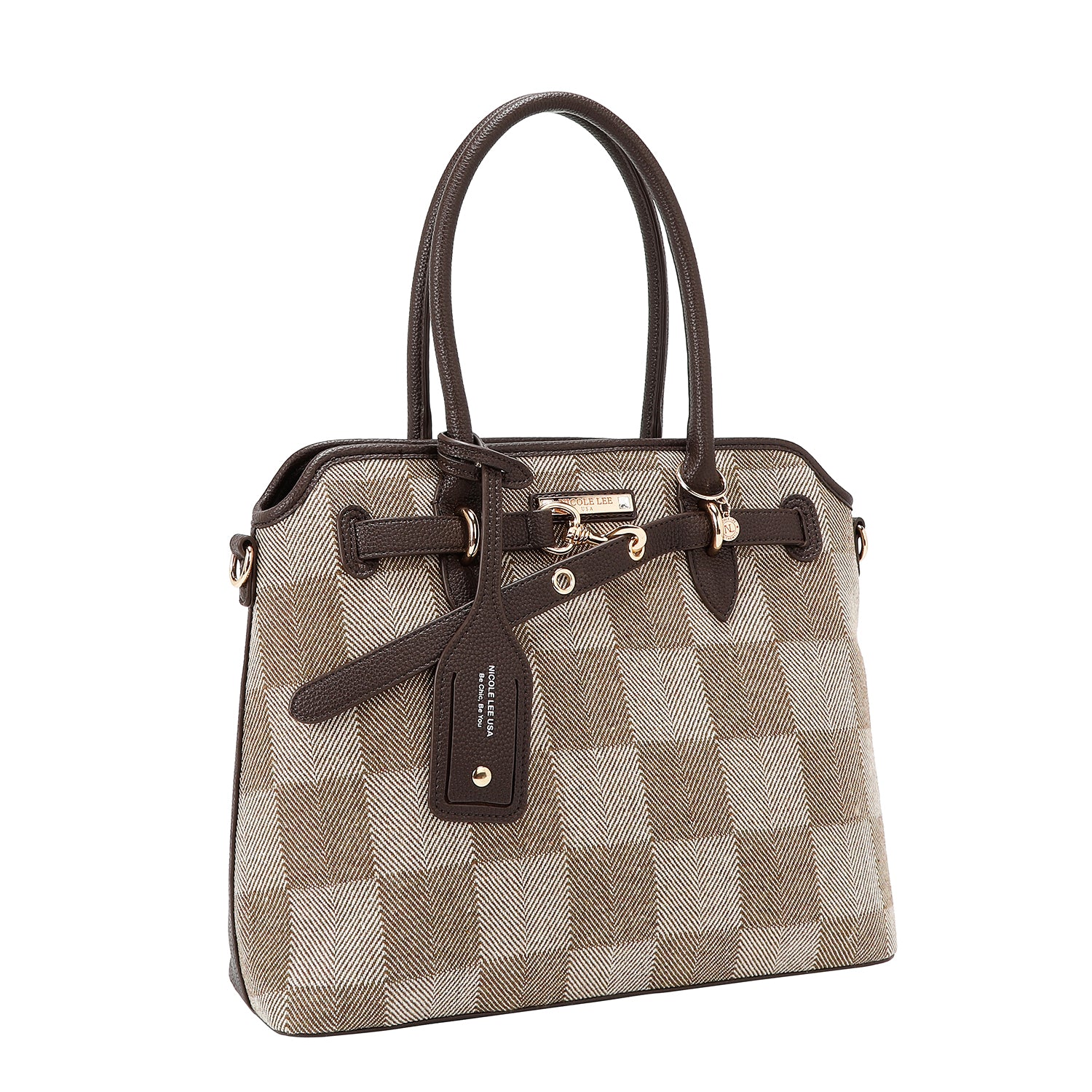 BOLSO TOTE CHIC CON CUADROS (MARRON CLARO)