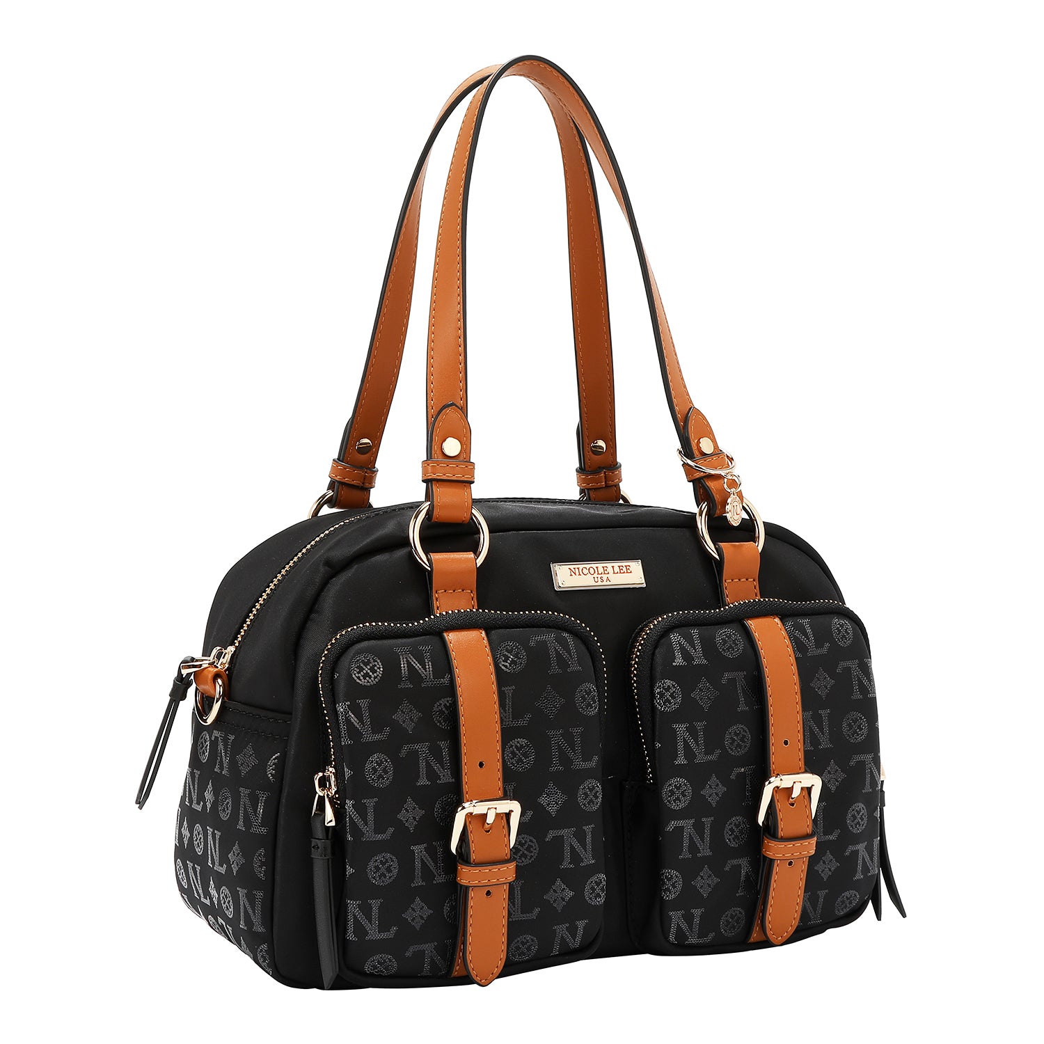 BOSTON BAG WITH MONOGRAM LOGO (BLACK)