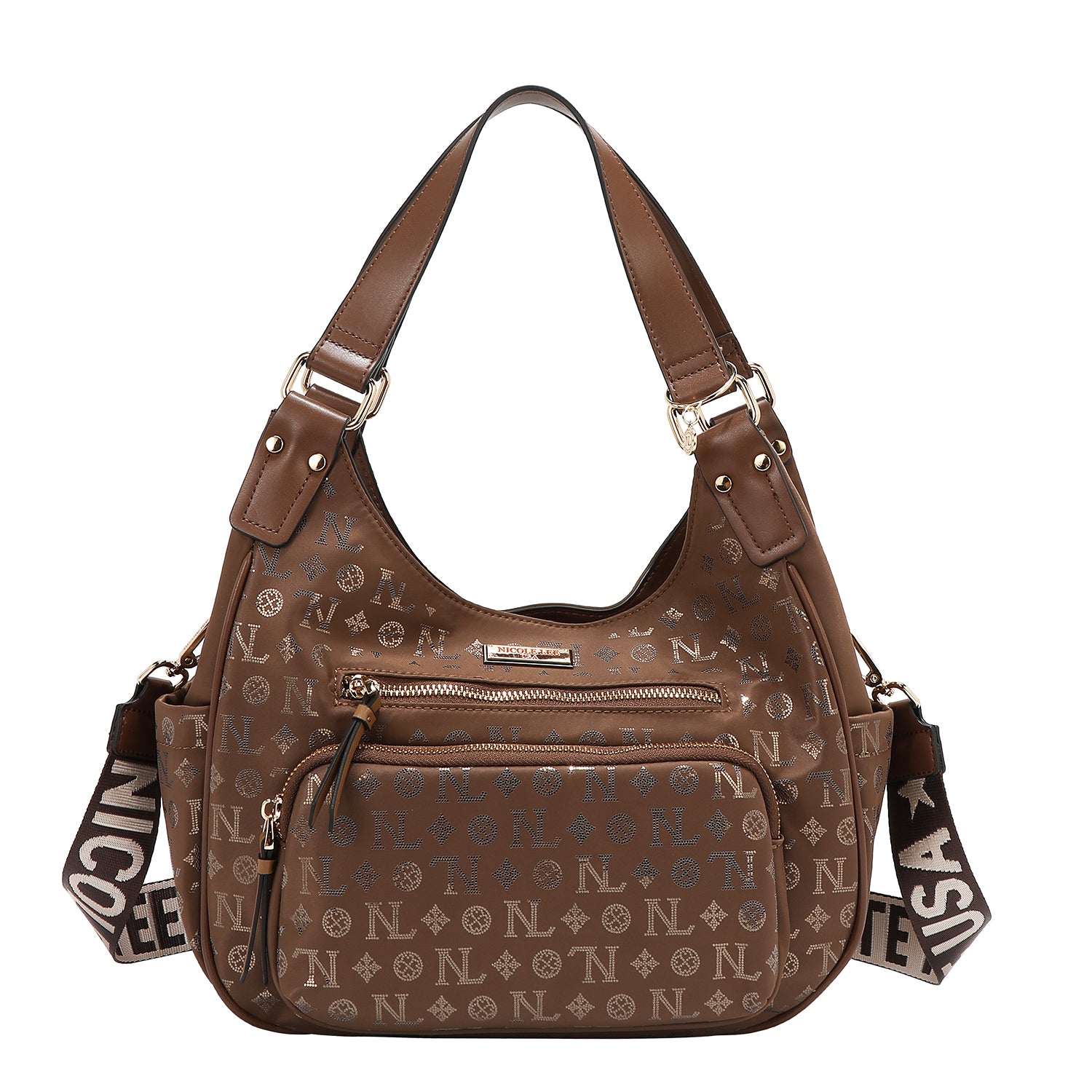 BORSA A TRACOLLA CON LOGO MONOGRAMMA (MARRONE)
