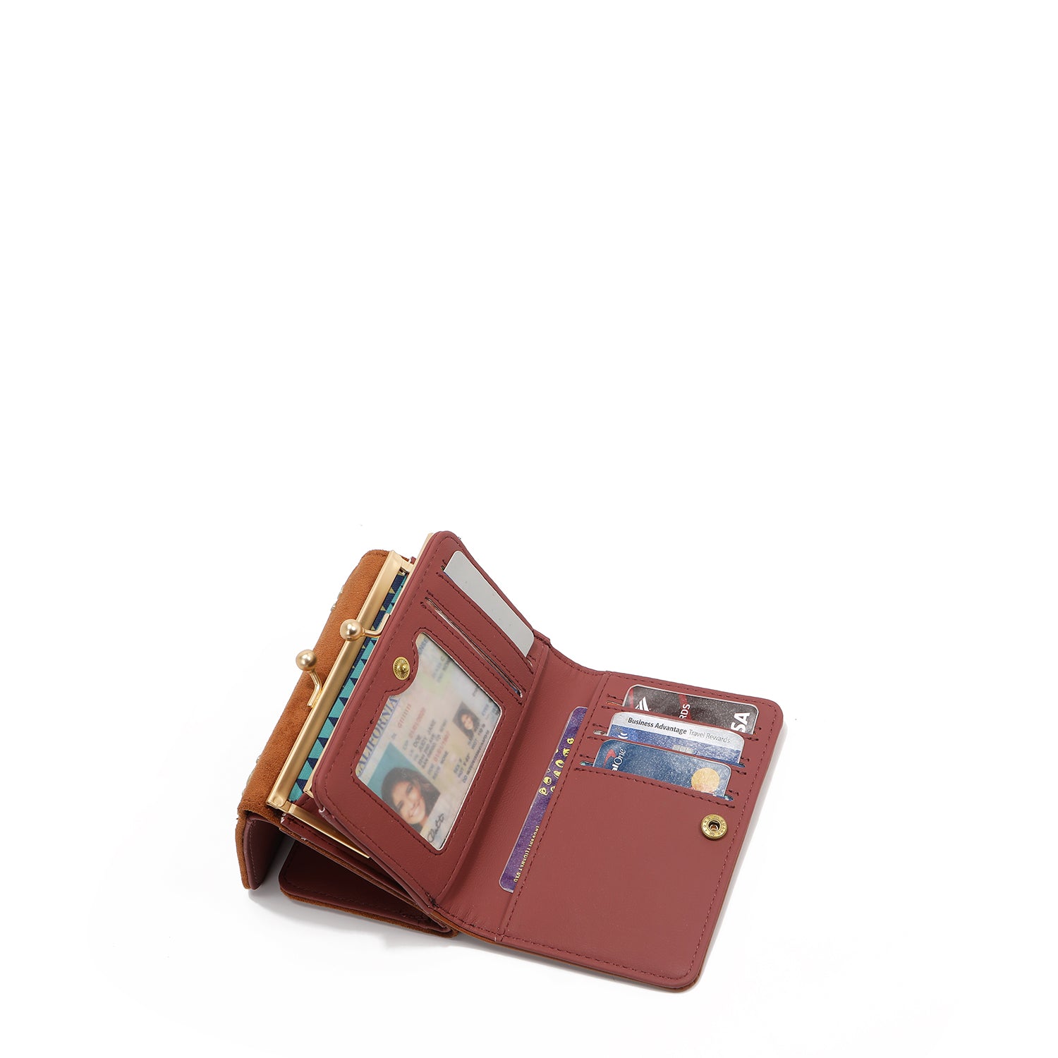 COMPACT WALLET WITH FLORAL LEAF PRINT (BROWN)