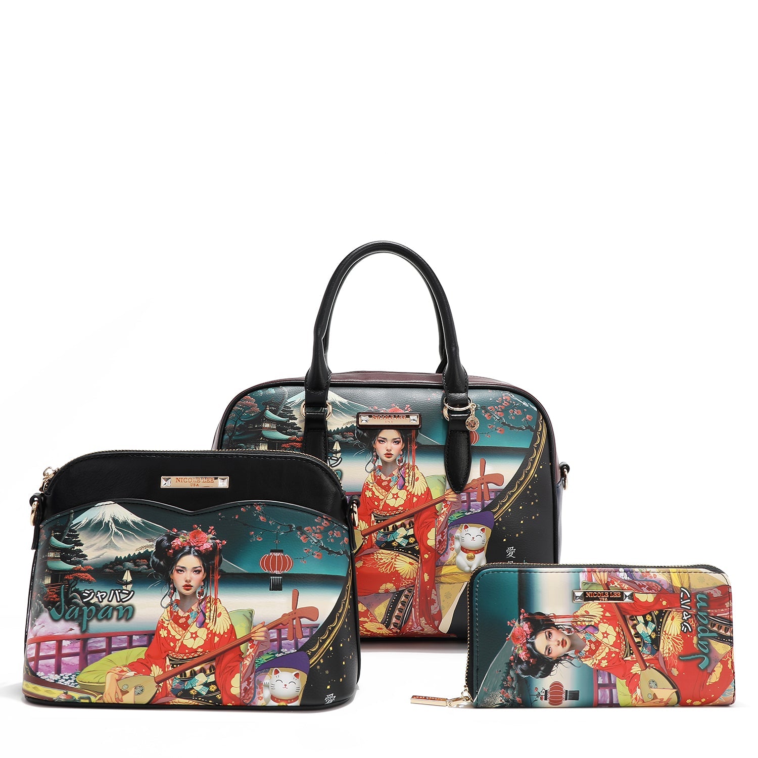3-TEILIGES SET (HANDTASCHEN, SCHULTERTASCHE, GELDBÖRSE) (<tc>AKIKO LA BELLEZA</tc>)