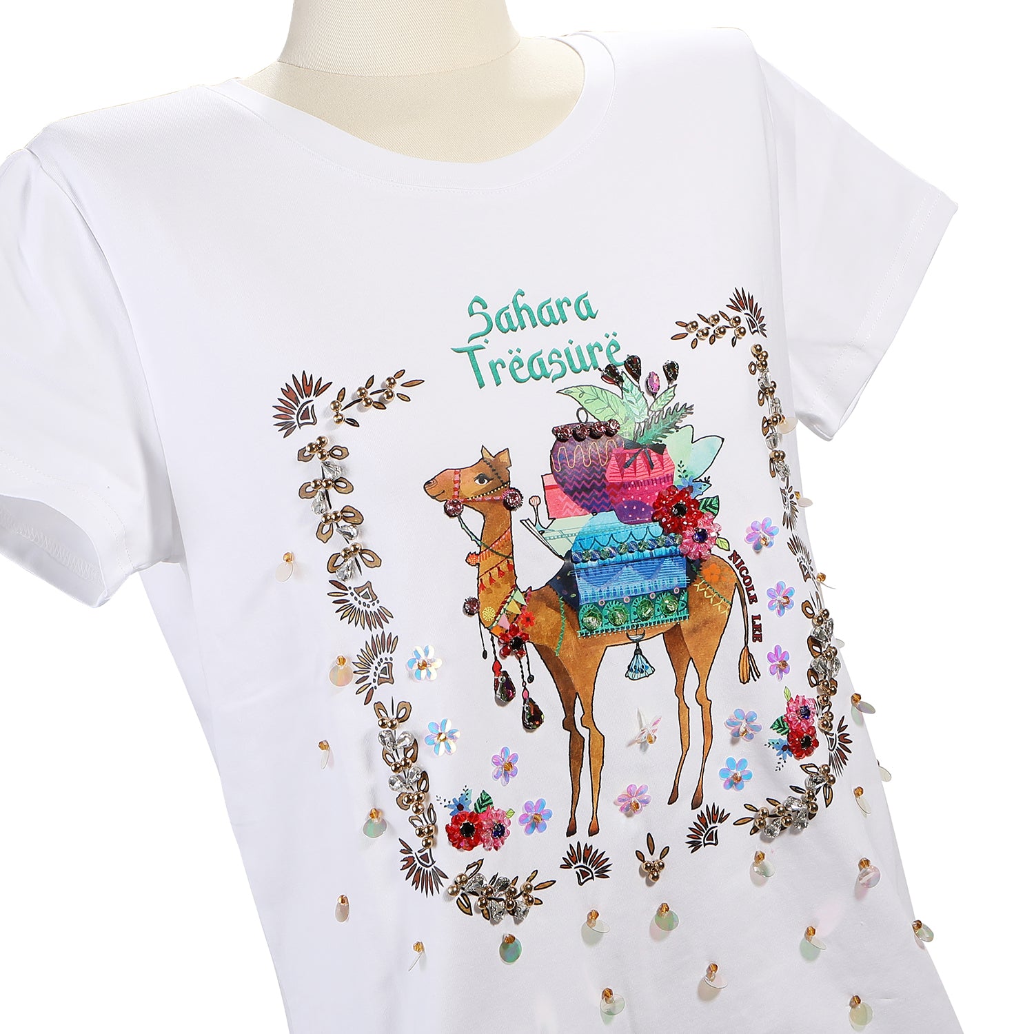 Nicole Lee fashion t -shirt with white glitters (Sahara Treasure)