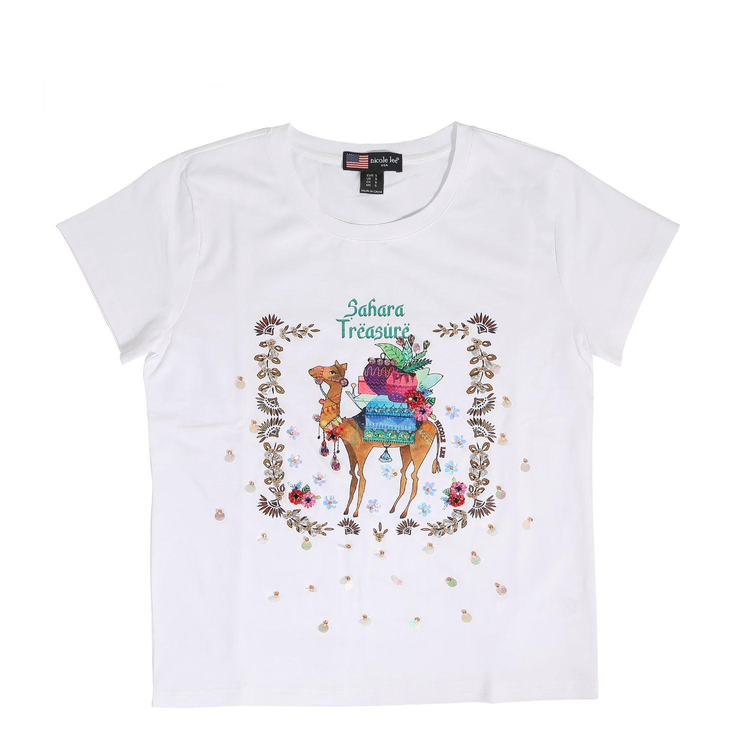 Nicole Lee fashion t -shirt with white glitters (Sahara Treasure)