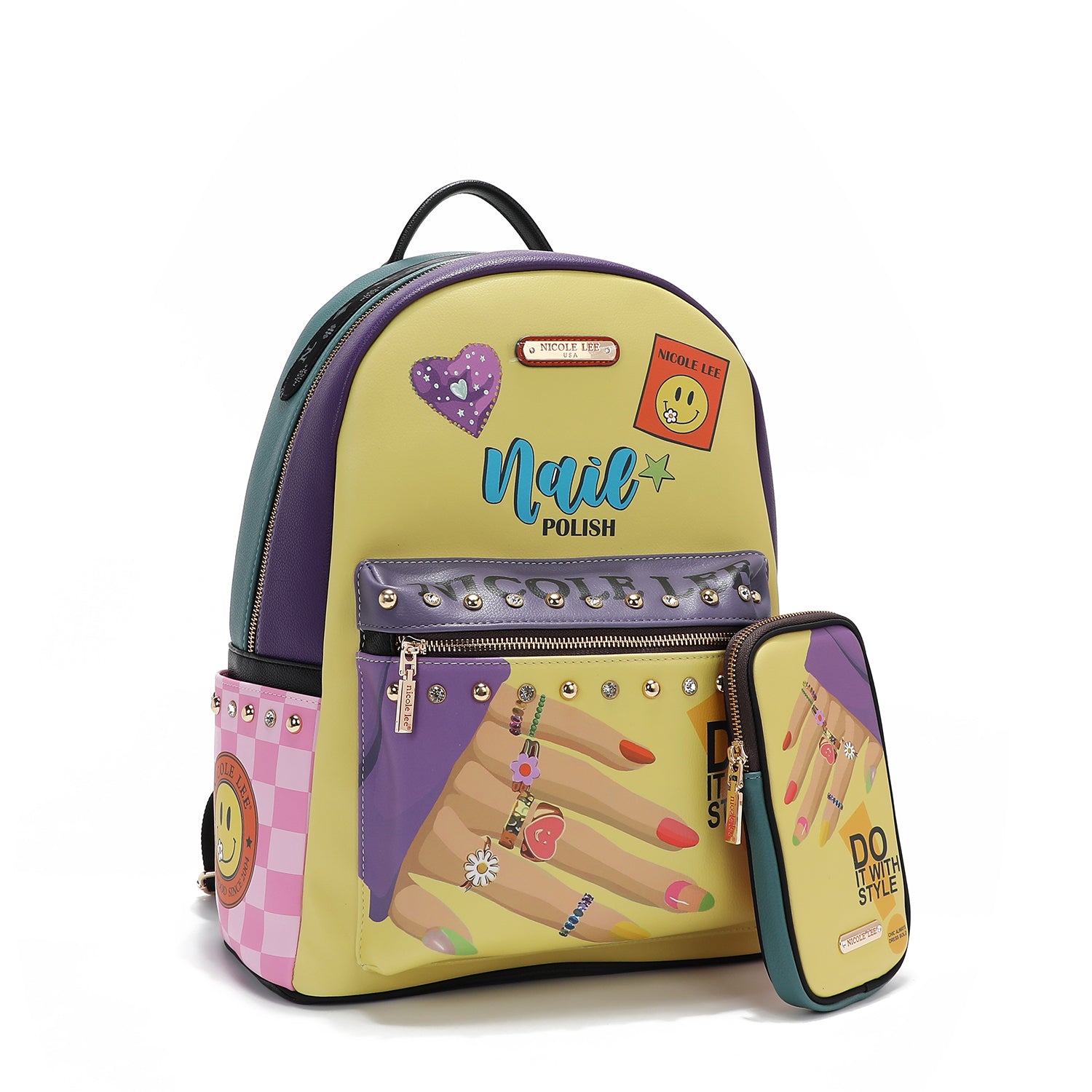 MOCHILA GRANDE DE MODA CON PUERTO DE CARGA USB Y BOLSA (NAIL POLISH)